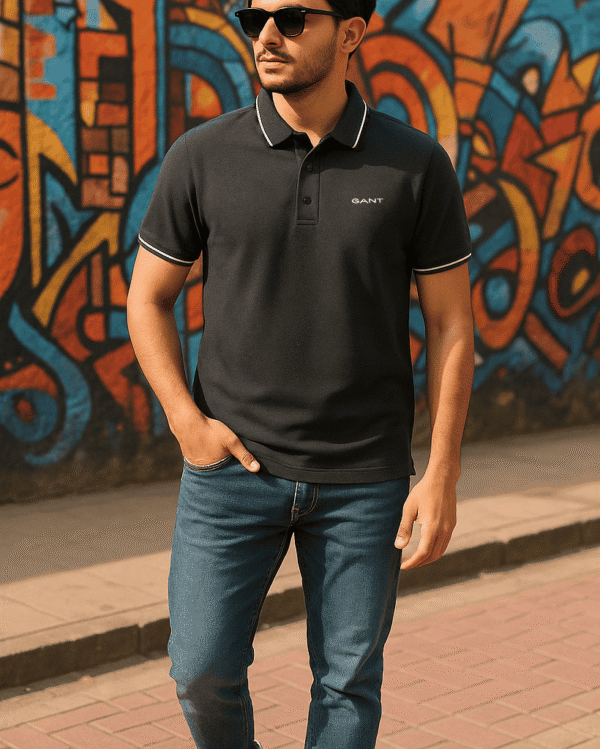 Charcoal Grey Gant Colared T-shirt